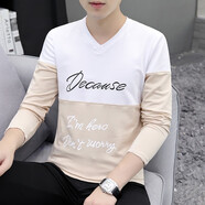 費(fèi)洛仕秋季男t恤潮流韓版V領(lǐng)上衣服男裝青年中學(xué)生休閑純色棉線長袖體恤 TX-297白米 M 165