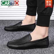 卡帝樂鱷魚（CARTELO）豆豆鞋男真皮2025年新款男鞋秋季透氣潮流懶人一腳蹬男士休閑皮鞋 黑色 39