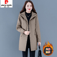 皮爾卡丹過臀棉衣棉服女新款冬季時尚中年媽m媽加厚夾棉保暖百搭中長款棉 卡其色 2XL 建議125-135斤