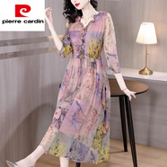 皮爾卡丹（pierre cardin）杭州真|絲連衣裙女2025新款高端氣質(zhì)桑蠶|絲裙貴夫人復(fù)古減齡碎花 主圖色 2XL 136-150斤