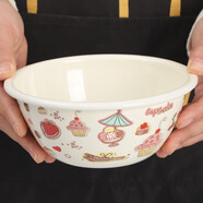 歐麗家 家居搪瓷米飯碗兒童可愛盤碟家用組合創(chuàng)意碗盤單個面碗 16cm特厚翻邊【草莓蛋糕】