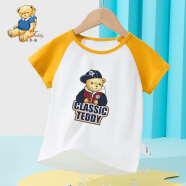 Classic Teddy精典泰迪儿童短袖T恤童装女童上衣男童夏装宝宝衣服1 棒球帽子熊同色插肩杏黄 100
