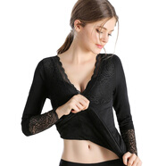 溫影女神衣保暖內衣女上衣加絨加厚緊身美體冬蕾絲V領(lǐng)衣服打底衫秋衣 黑色 均碼(80-130斤)