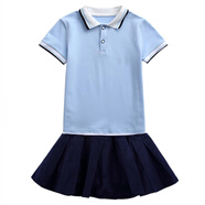 洽函幼兒園園服夏裝夏季套裝新款小學(xué)生校服夏天兒童純棉短袖運動(dòng)班服 藍色短袖藏青裙套裝 130