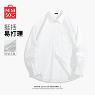 名創(chuàng)優(yōu)品（MINISO）格子襯衫男2025復(fù)古休閑長袖外套大碼日系vintage潮牌工裝襯衣男 【牛津紡】白色 60%棉 40%滌綸 XL 180(不起球不掉色)