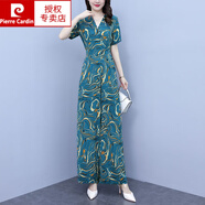 皮爾卡丹（pierre cardin）感V領(lǐng)闊腿連體褲套裝女夏季薄款2023年時(shí)尚氣質(zhì)女神范連衣褲 花色 M(建議95-104斤)
