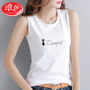 浪莎（LangSha）白色小吊帶背心女2025夏季新款無袖t恤女可外穿運(yùn)動(dòng)打底內(nèi)搭上衣 白色【貓英文】 XL 建議110-125斤