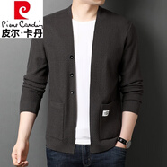 皮爾卡丹（pierre cardin）品牌高端男士針織開衫春秋薄款中青年時(shí)尚休閑純色毛衫外套 灰色 L