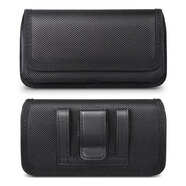 暢印耐用手機掛腰包穿皮帶橫款男士跨腰老人夾扣褲腰帶耐磨皮套通用 黑色 7.0寸