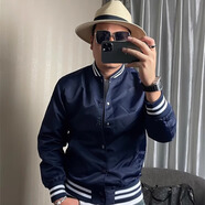 OLOEY 香港潮牌夾克男短款飛行員外套休閑薄款棒球服修身男士春秋季 藏青色 XL（145-160斤）