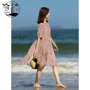 弄堂里春煥新夏季新款真絲連衣裙桑蠶絲裙子減齡粉碎花小個(gè)子中長(cháng)裙 粉底碎花 L