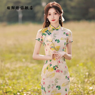 佐緋絡(luò)旗袍2023改良女春夏季年輕款氣質(zhì)少女小清新淑女風(fēng)中長款 主圖款 M _建議85-100斤