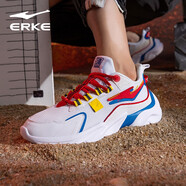 鴻星爾克（ERKE）跑步鞋男織面皮革拼接撞色流暢輕便舒適戶(hù)外休閑鞋運動(dòng)鞋 正白/彩藍 39