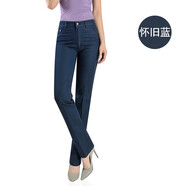 中年女褲老年高腰女士直筒夏季薄款彈力褲牛仔褲女 懷舊藍036#夏款 31二尺四腰圍