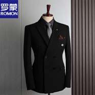 羅蒙（ROMON）西服套裝男英倫風(fēng)雙排扣商務(wù)休閑西裝三件套新郎結(jié)婚禮服小西服男 黑色(單件西服) 2XL 54(135-145斤)