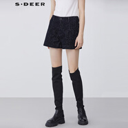 S.DEER圣迪奧女裝時尚插袋撞色條紋燈芯絨A字短褲S21360901 黑色/91 S 160