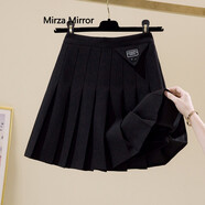 Mirza Mirror百褶裙女2022春夏新款高腰顯瘦學(xué)院風(fēng)A字短裙毛呢半身裙冬裙 黑色西裝 L
