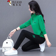 啄木鳥(niǎo)品牌polo領(lǐng)衛衣休閑運動(dòng)套裝女2025秋季新款中年女裝秋裝兩 綠色(衛衣+長(cháng)褲)兩件套 M 適合80-95斤