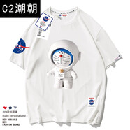 C2潮朝nasa聯(lián)名款太空宇航員短袖T恤男新款寬松純棉 時(shí)尚潮牌半袖ins 1-白色 2XL