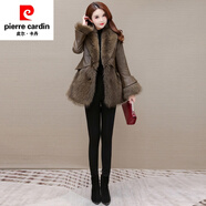 皮爾卡丹（pierre cardin）海寧皮草羽絨服女2024冬季新款加厚派克綿羊皮拼接短外套針織 咖色 M