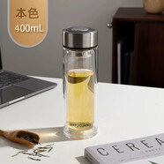 FGA雙層家用高硼硅玻璃杯大容量女學(xué)生便攜泡茶杯子水杯男款定制 格致款本色(加厚底) 400ml