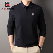 AEMAPE高端品牌男裝100棉t恤男秋季休閑商務(wù)長(cháng)袖上衣百搭翻領(lǐng)Polo打底衫 藏青 165/M 建議（95-115斤）