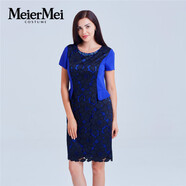 MeierMei玫而美圓領(lǐng)時(shí)尚收腰連身裙春秋性感蕾絲短袖連衣裙女 H21 36