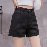 玖卡依牛仔短褲女2025春夏季新款韓版高腰顯瘦寬松學(xué)生百搭熱褲子ins潮 黑色 L 建議105-115斤