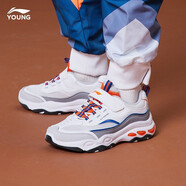 李寧童鞋兒童運動(dòng)鞋春秋男女中大童雙網(wǎng)面時(shí)尚休閑鞋老爹鞋 白色巖石灰-1 37碼