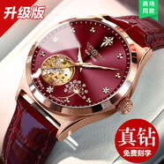 天統(tǒng)（TIANTONG）七夕禮物真鉆瑞士手表女士機(jī)械表全自動(dòng)女表防水奢侈品牌十大名表 【真鉆】蒲公英：酒紅色皮帶款