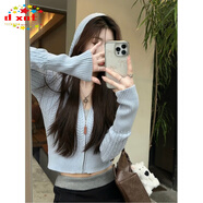 DXOT溫柔氣質(zhì)拉鏈麻花長(zhǎng)袖毛衣外套女秋冬小個(gè)子顯瘦短款針織開(kāi)衫上衣 藍(lán)色 S