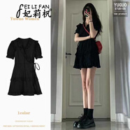 妃莉杋（FeiLiFan）茶歇法式連衣裙女裝2024夏季新款小個(gè)子氣質(zhì)顯瘦短款裙子女夏天 黑色 S