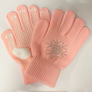 DK 防滑滑冰手套兒童燙鉆點(diǎn)膠防滑花樣滑冰手套防摔手套加厚 雪花水粉色（防滑） S（5-8歲）