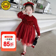 G.DUCKKIDS女童愛(ài)莎公主裙春秋款兒童連衣裙女寶寶裙子秋季女孩紗裙生日禮服 酒紅色 110 100-110cm