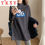 TKSY半高領(lǐng)打底衫女秋冬德絨內(nèi)搭加厚保暖寬松遮臀中長款正肩體恤上衣 深灰【AD0186】 XL 建議135-155斤