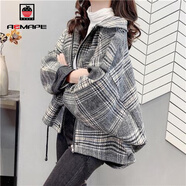 AEMAPE外套女2025春秋冬季新款時(shí)尚減齡鹽系毛呢格子短外套女韓版 深灰 XL