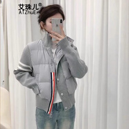 艾珠兒（Aizhuer）歐洲站拼接針織立領(lǐng)羽絨棉服女短款2025年新款小個(gè)子冬季外套潮 灰色 L