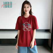 Halo QueenT恤女可愛兔子印花T恤夏季寬松休閑百搭上衣H144T1719