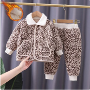 迪士尼（Disney）兒童羽絨棉服兩件套冬季男童夾棉加厚寶寶家居輕薄棉服小童套裝潮 豹紋【加棉】 加厚 90