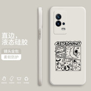 紀(jì)普（JENPOONR）  vivoiqoo8手機(jī)殼 pro液態(tài)硅膠全包直邊保護(hù)套防摔卡通個性創(chuàng)意男女潮牌手機(jī)套 IQOO8【象牙白-YT120太空宇航員】