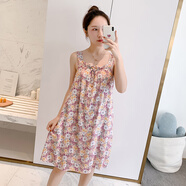 玄琰女式睡衣夏款居家服韓版吊帶睡裙寬松大碼睡衣加大加肥連衣裙胖mm 牛仔藍花 M(建議85-105斤內)
