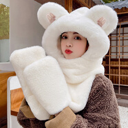 珂梵圖（Kefantu）帽子圍巾一體女秋冬季百搭2024年洋氣可愛保暖毛絨防寒帽 亮片M耳款-白色 雙層加厚