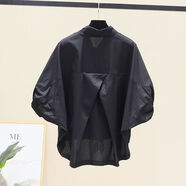 全穎蕾蝙蝠袖女裝2022襯衣夏季新款中性風(fēng)下擺收腰女式襯衫上衣女 黑色 XL