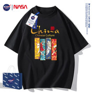 NASA GISSNASA官網(wǎng)聯(lián)名短袖t恤男國潮China故宮半袖純棉新款夏季寬松男裝 NA24-黑色 M  建議110-130斤