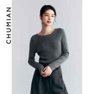 初棉小蠻腰格雷灰半高領(lǐng)全羊毛打底衫女24冬季修身內搭針織衫毛衣 麻灰色-圓領(lǐng) S