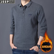 吉普（JEEP）長(zhǎng)袖T恤男春秋季新款商務(wù)休閑寬松翻領(lǐng)純色棉質(zhì)男裝上衣打底衫 灰色 加絨 M(建議110-130斤)