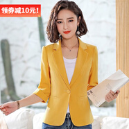 DGPZ小西裝女商務(wù)休閑小DGPZ西服OL通勤短外套英倫風小西裝YZH9506 黃色8506中 M