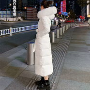 毅珊羽絨服女中長(cháng)款冬季新品時(shí)尚修身顯瘦長(cháng)款過(guò)膝連帽大毛領(lǐng)收腰外套  白色 白色毛領(lǐng) M