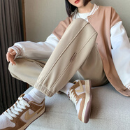 巧除美式運動褲女士秋冬裝大碼高腰顯瘦束腳休閑褲小個子加厚加絨衛(wèi)褲 奶咖色 【春秋款】 常規(guī) L【建議101-120斤】