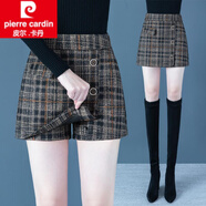 皮爾卡丹（pierre cardin）格子半身裙秋冬女2025新款高腰毛呢a字裙褲包臀短裙冬天時(shí)尚靴褲 格子 26S